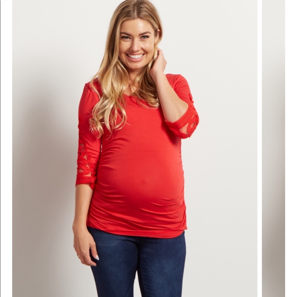 Red Crochet Sleeve Maternity Top size small